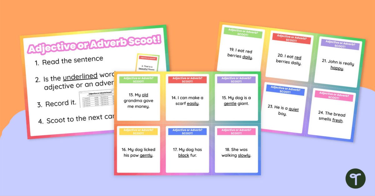 Adjective and Adverb Scoot Game teaching resource