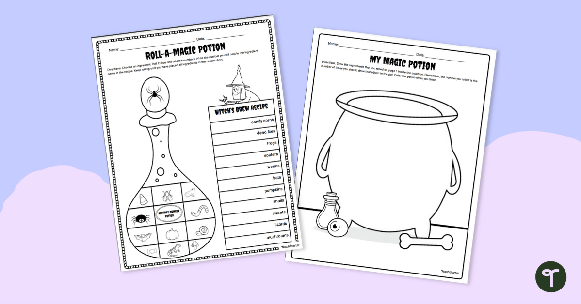 1st Grade Halloween Addition Game - Roll-a-Potion teaching resource