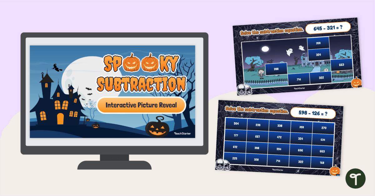 Spooky Subtraction - 3rd Grade Halloween Math Game teaching resource