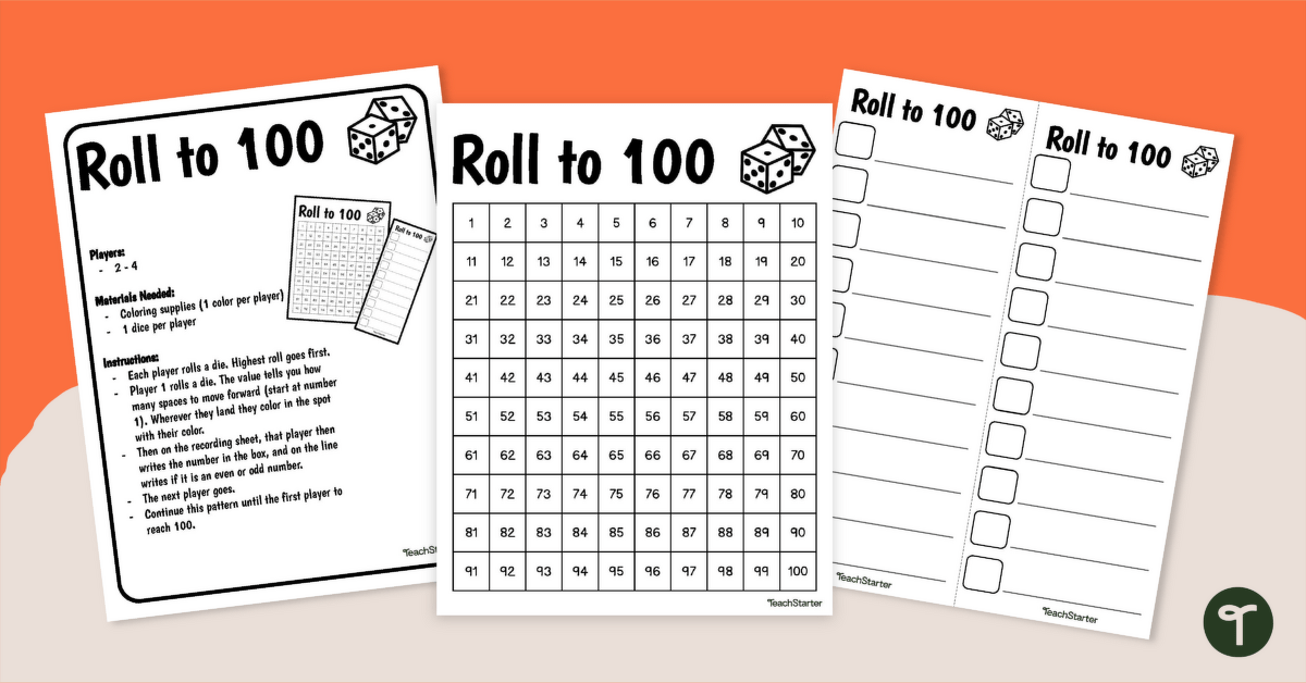 Roll to 100 Odd and Even Game teaching resource