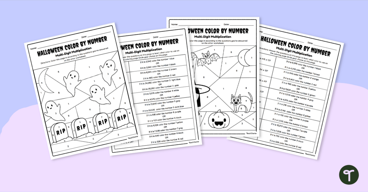 Double Digit Multiplication Worksheets - Halloween Color By Number teaching-resource