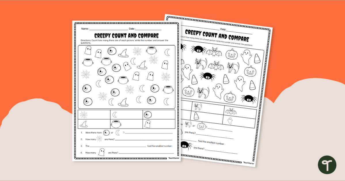 Comparing Numbers Worksheets - Halloween Math teaching resource