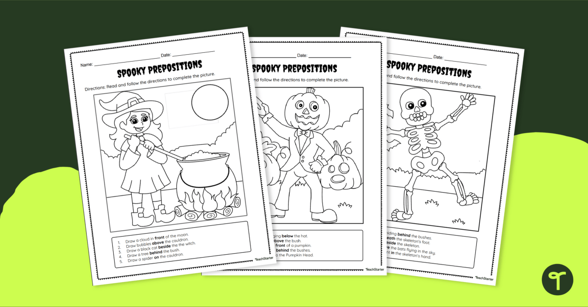 Halloween Finish the Picture - Preposition Exercise