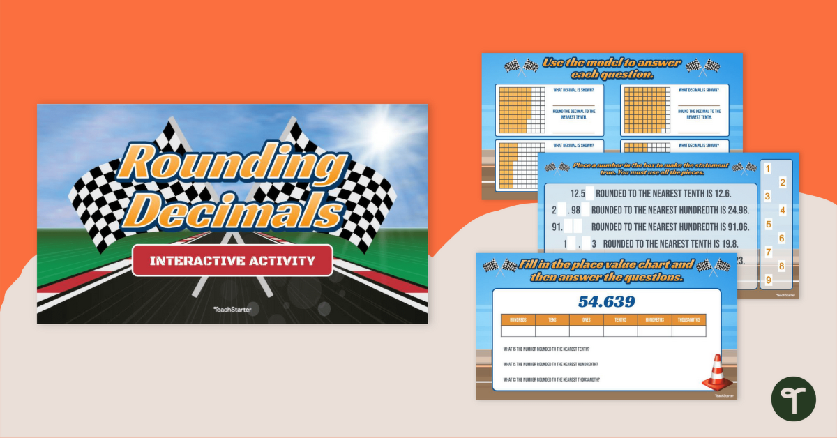 Race Car Rounding With Decimals Interactive Activity for 5th Grade teaching resource
