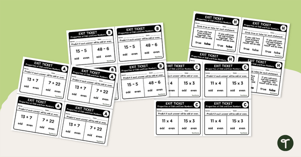 Go to Properties of Odd and Even Numbers Exit Tickets teaching resource