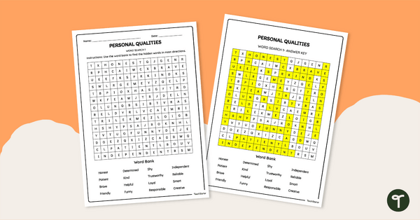 Go to Personal Qualities Word Search teaching resource