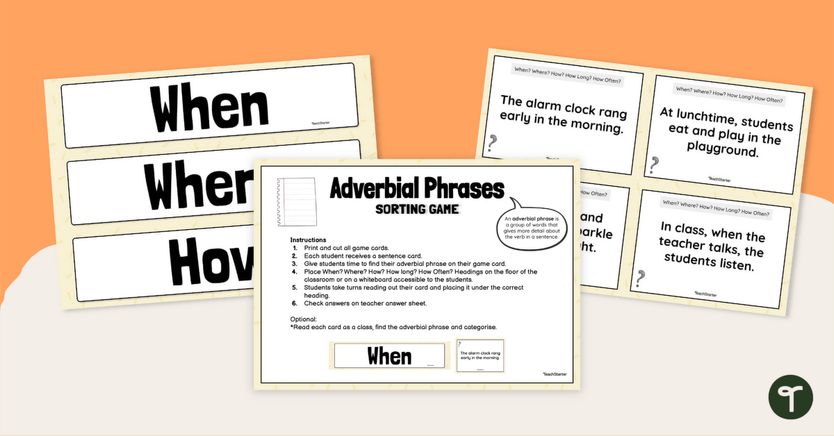 Adverbial Phrases Category Sorting Game teaching resource