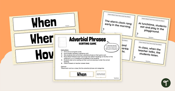 Go to Adverbial Phrases Category Sorting Game teaching resource