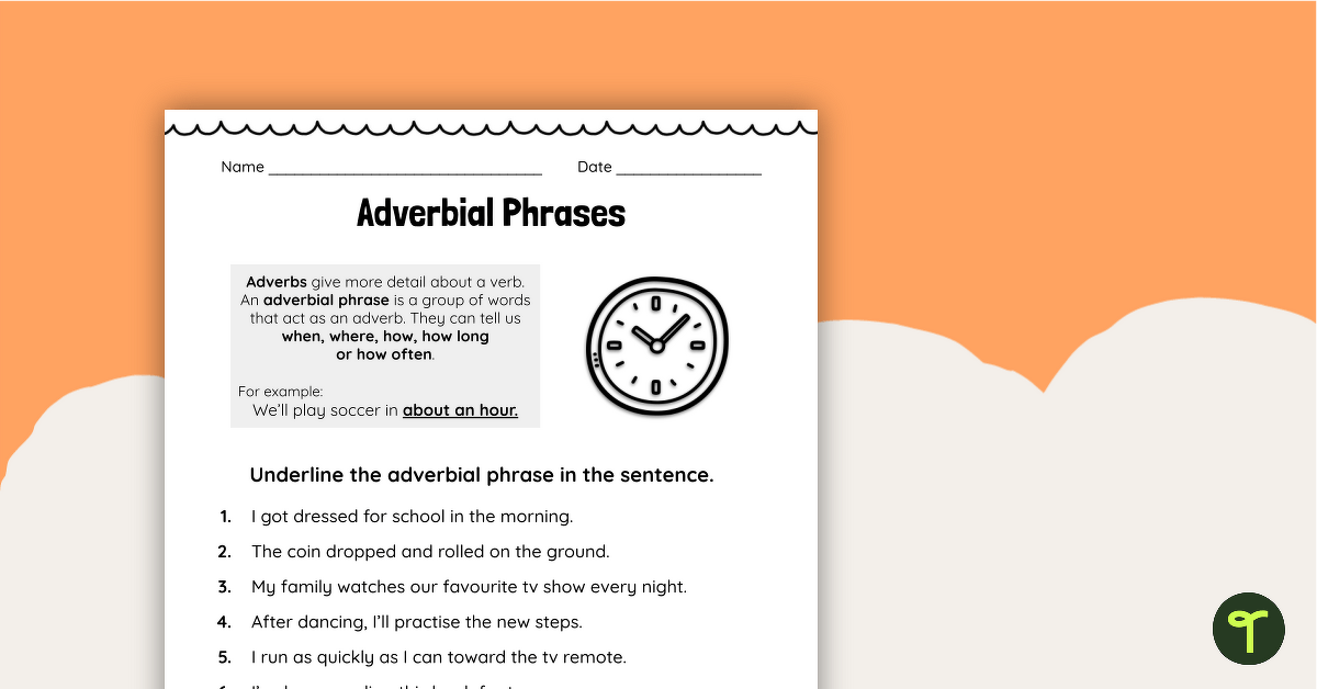 Find the Adverbial Phrases Worksheet teaching resource