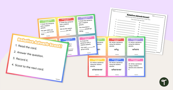 Go to Relative Adverb Scoot Game teaching resource