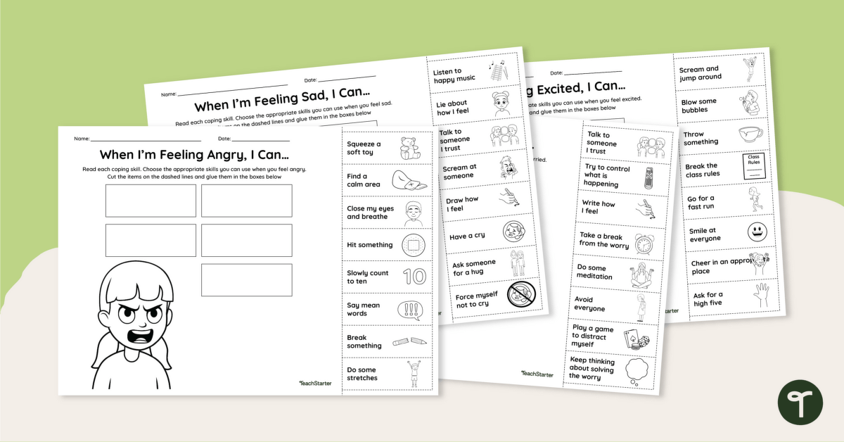 Managing Big Emotions – Cut and Paste Worksheets teaching resource