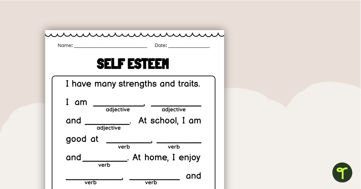Building Self-Esteem Worksheet teaching resource