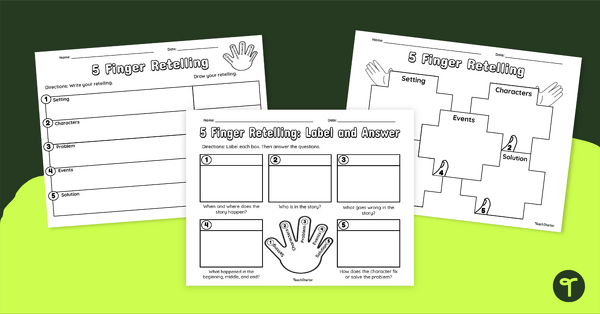 Go to 5 Finger Retell Graphic Organisers teaching resource