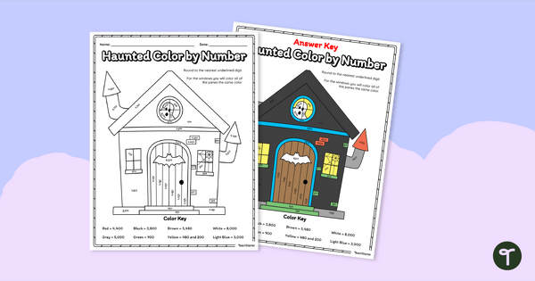 Go to Rounding to 10, 100, and 1,000 Worksheet - Halloween Color-By-Number teaching resource