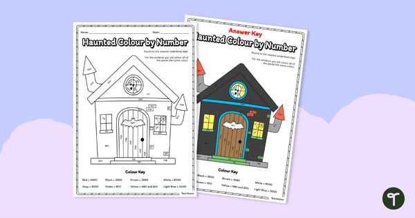 Go to Rounding to 10, 100, and 1,000 Worksheet - Halloween Colour-By-Number teaching resource