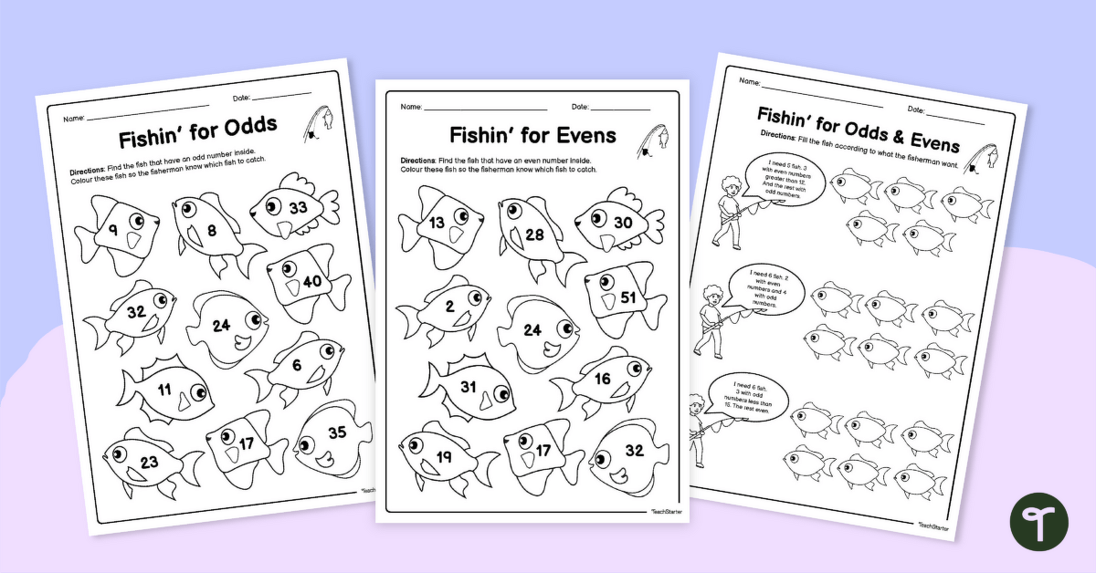 Fishing Odd or Even Numbers Worksheets teaching resource
