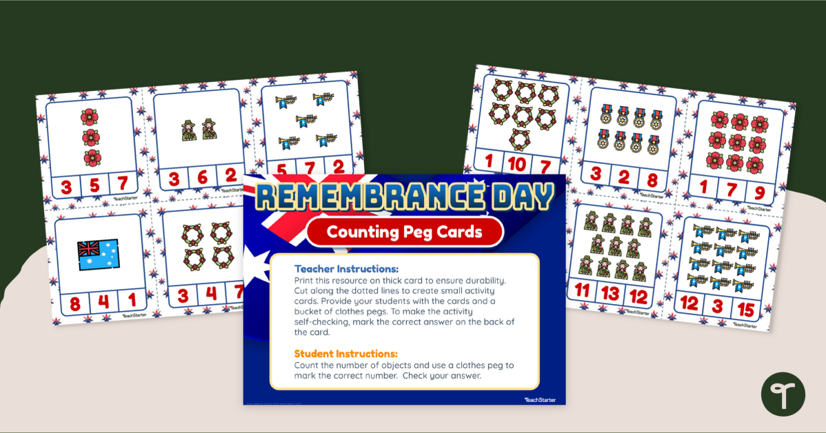 Remembrance Day Activity - Counting Peg Cards teaching resource