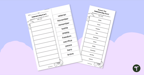 Image of Veterans Day Worksheets - ABC Order