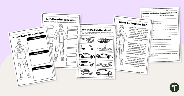 Go to All About Soldiers  - Comprehension and Building Background Worksheets teaching resource