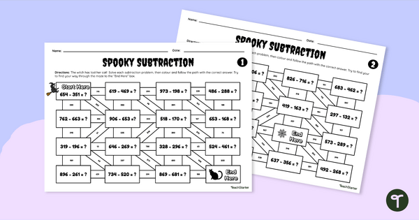 Go to Spooky 3-Digit Subtraction - Maze Game teaching resource