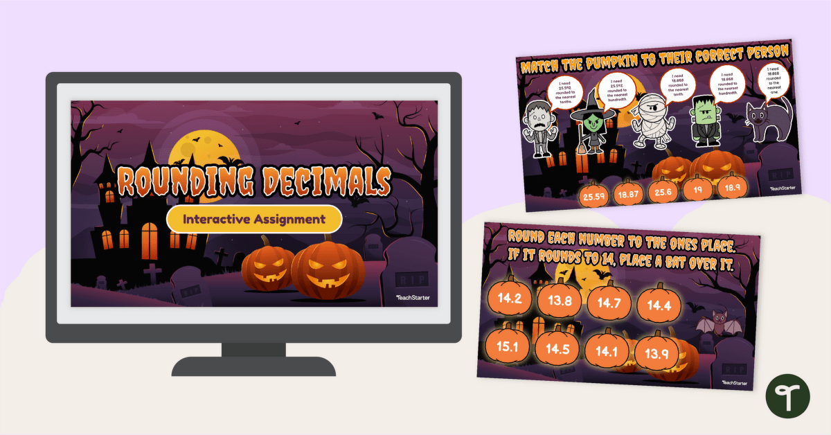 Halloween Interactive Assessment- Round to Three Decimal Places teaching resource