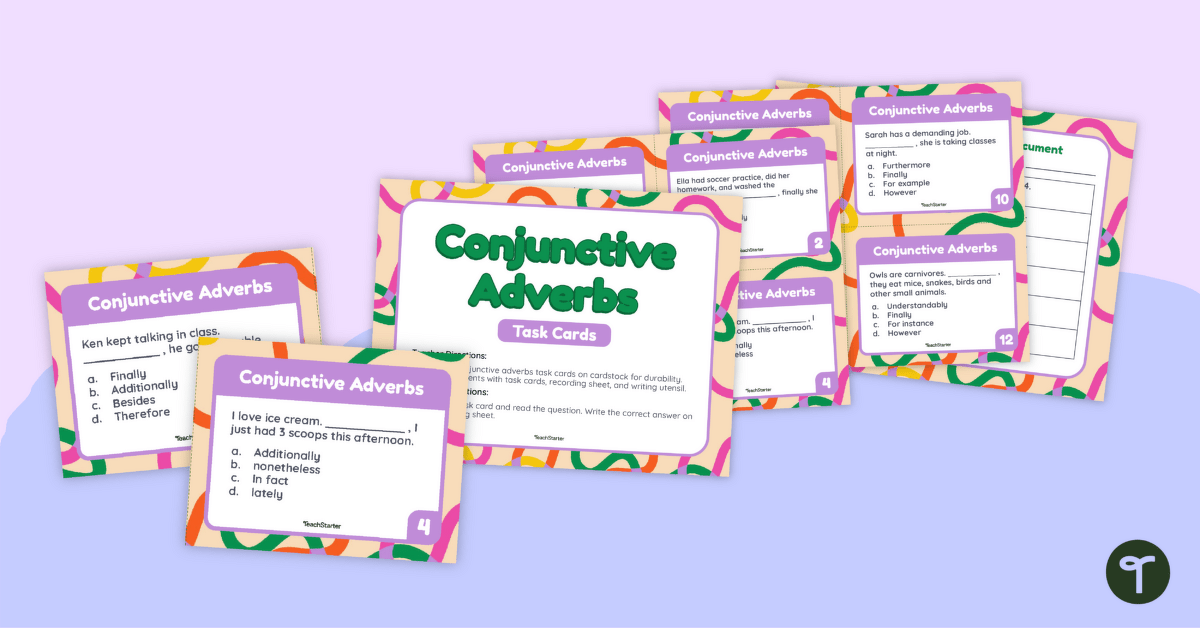 Conjunctive Adverbs Task Cards teaching resource