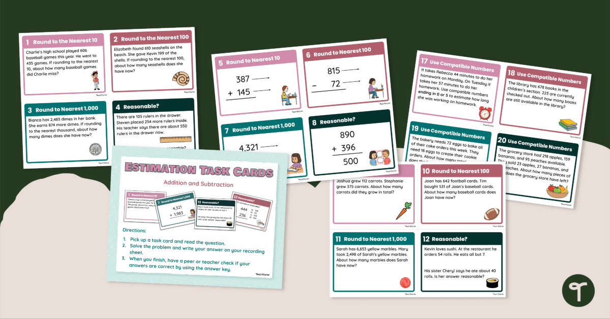 Estimation With Addition and Subtraction Task Cards teaching resource