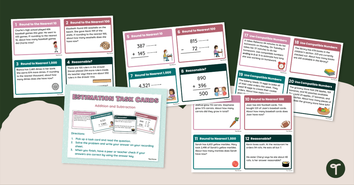 Estimation With Addition and Subtraction Task Cards teaching-resource