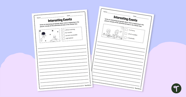 Go to Interesting Events Adverb Groups Worksheets teaching resource