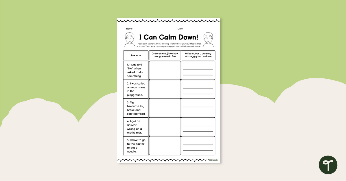 I Can Calm Down! Worksheet teaching resource