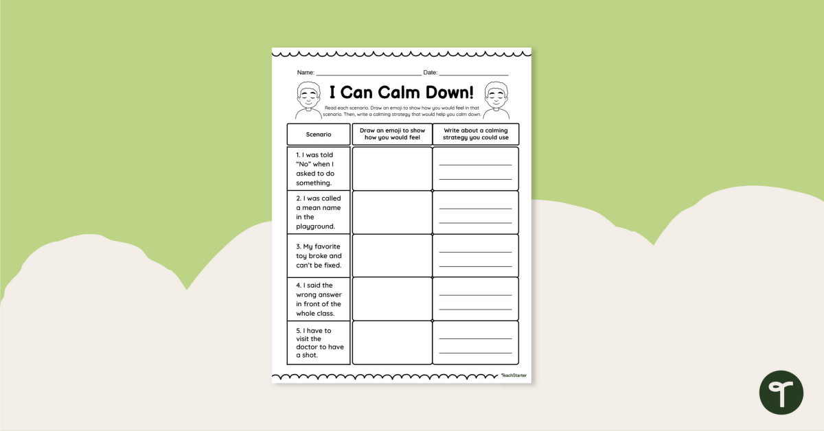 I Can Calm Down! Worksheet teaching resource