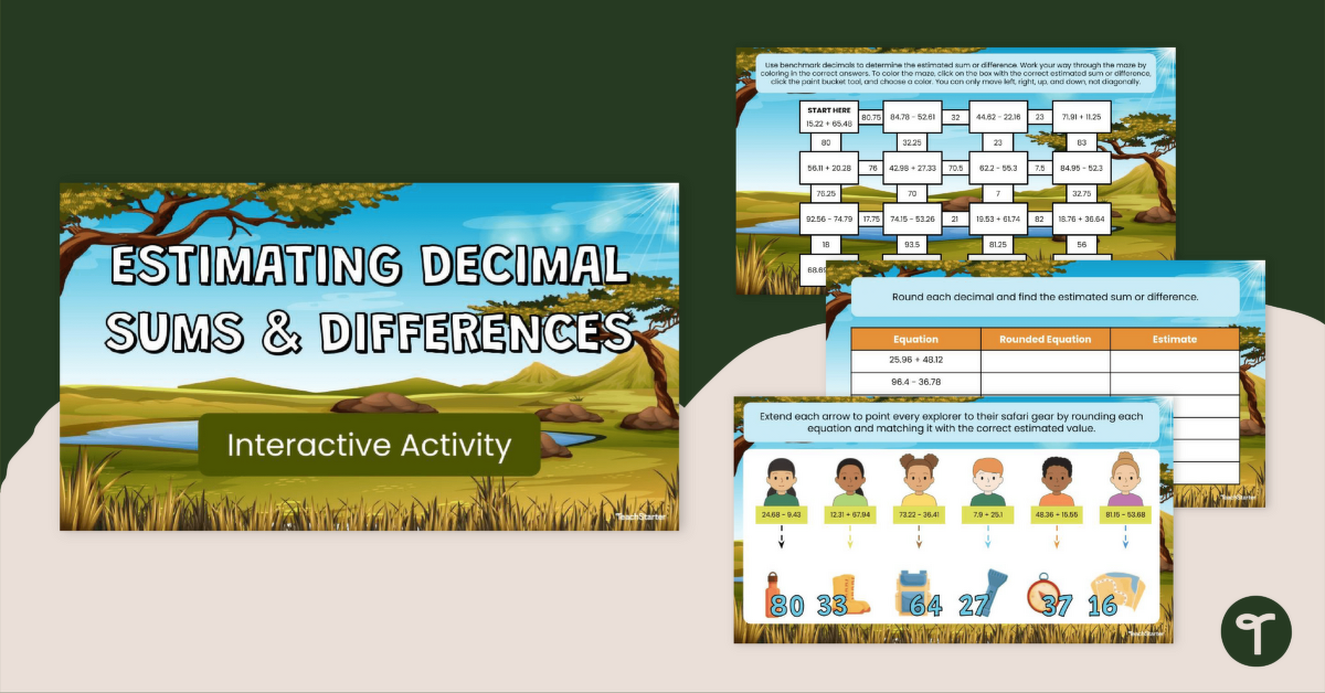 Estimating Decimal Sums and Differences Interactive Activity teaching resource