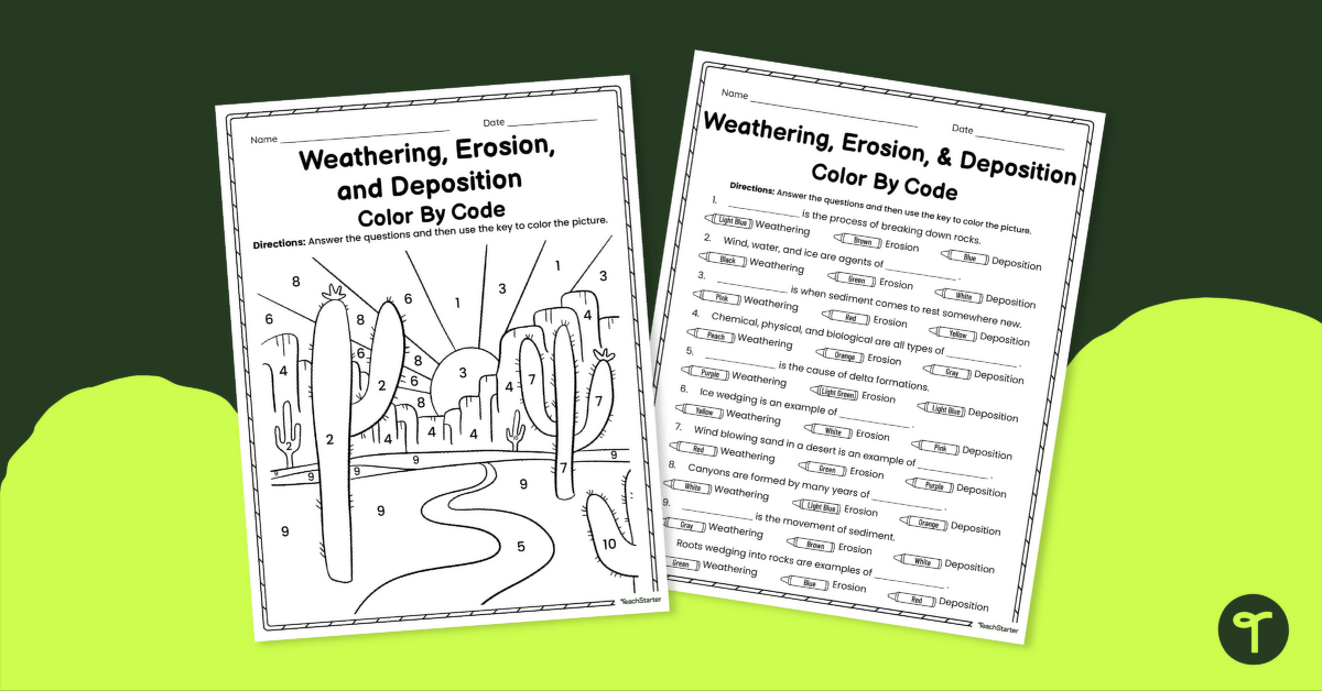 Weathering, Erosion and Deposition Color By Code Worksheet teaching resource