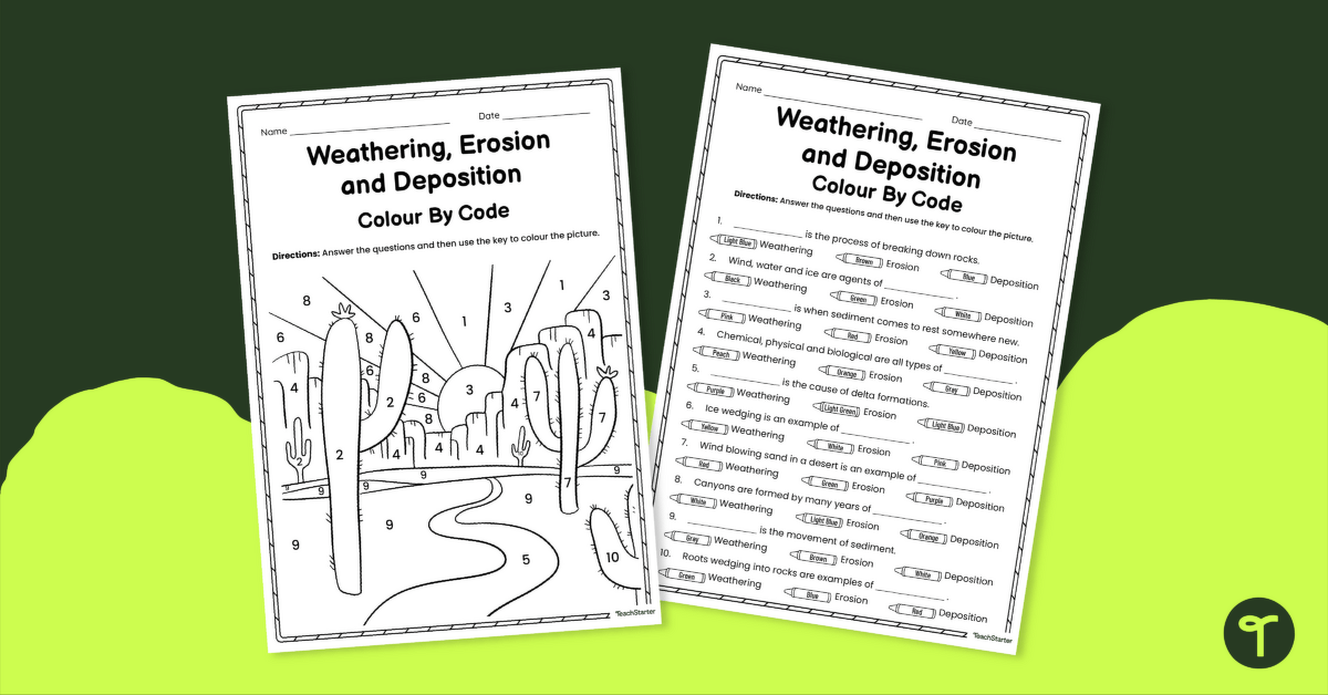 Weathering, Erosion and Deposition Colour By Code Worksheet teaching resource