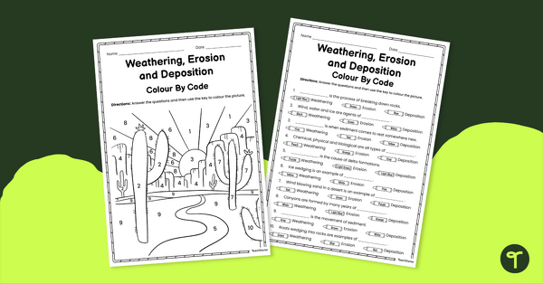Go to Weathering, Erosion and Deposition Colour By Code Worksheet teaching resource