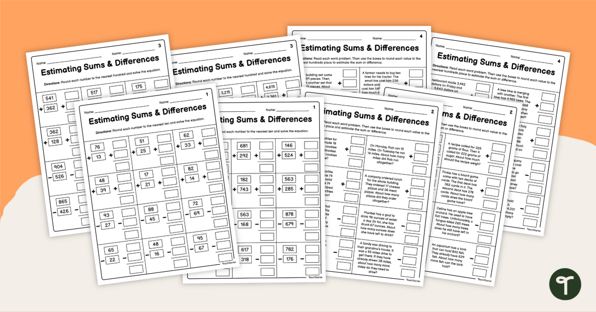 Estimation Worksheets (Addition and Subtraction) teaching-resource