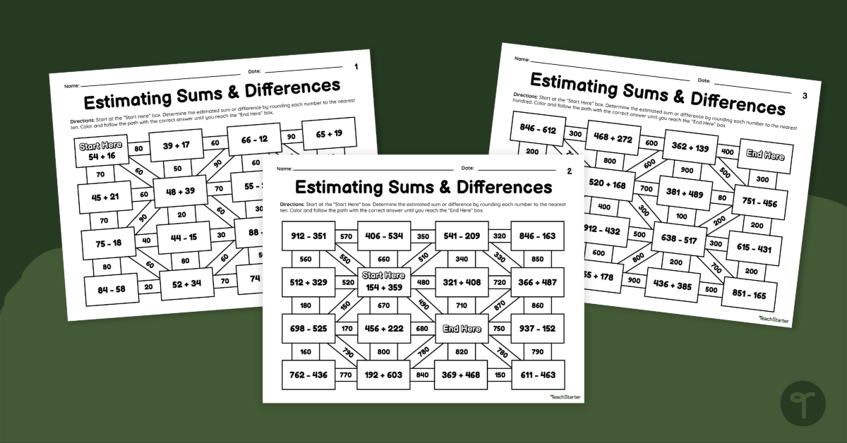 Estimating Sums & Differences – 3rd Grade Math Mazes teaching resource