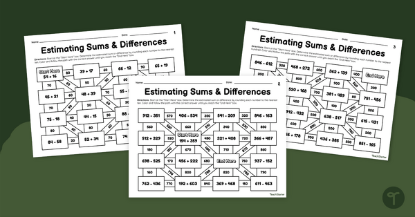 Go to Estimating Sums & Differences – 3rd Grade Math Mazes teaching resource