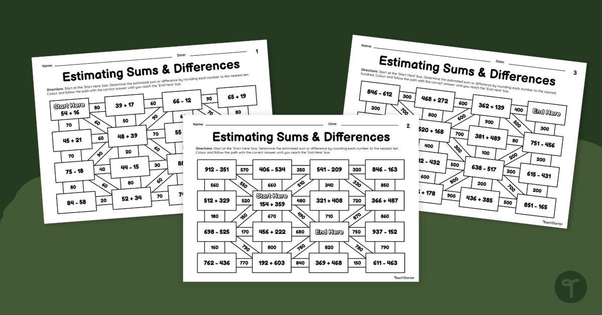 Estimating Sums & Differences Maths Mazes teaching resource