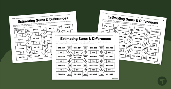 Go to Estimating Sums & Differences Maths Mazes teaching resource