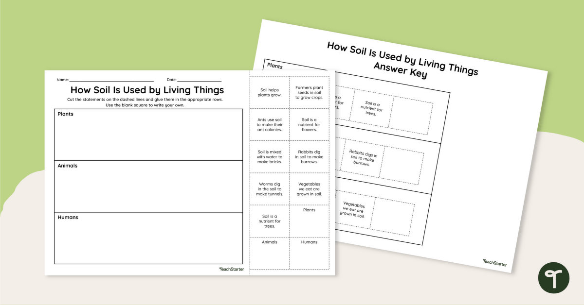 How Soil Is Used by Living Things? Cut and Paste Worksheet teaching resource