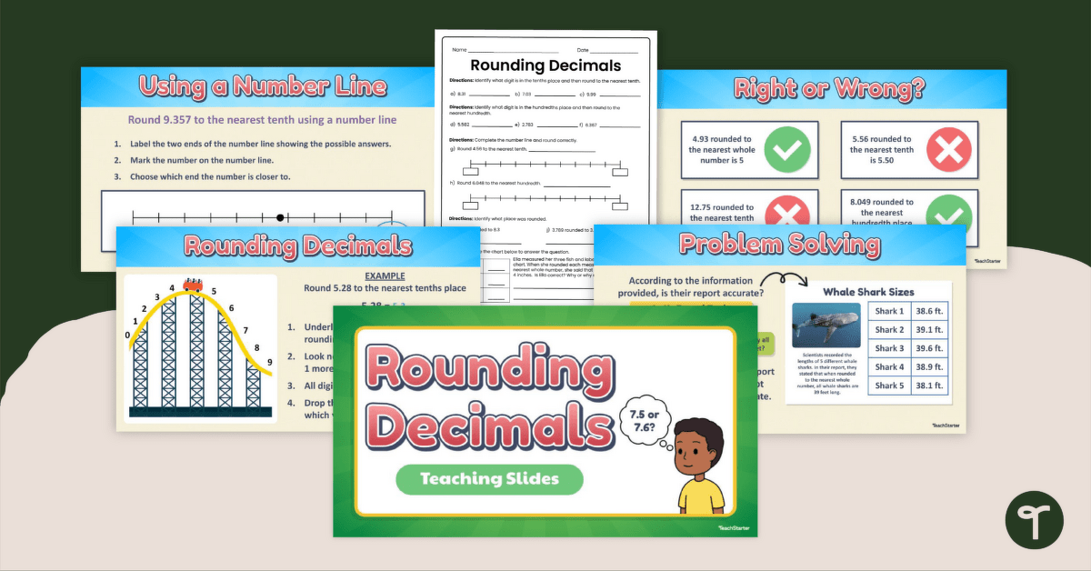 Rounding Numbers With Decimals – Teaching Slides and Worksheet for 5th Grade teaching resource