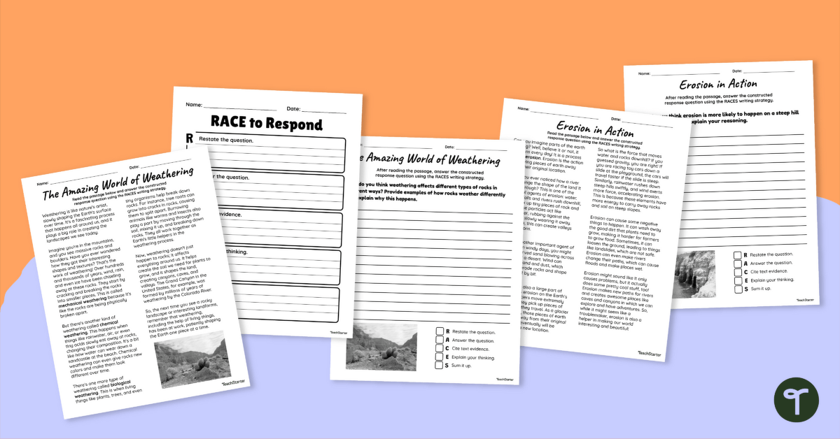 Weathering and Erosion – RACES Writing Strategy Worksheets teaching resource