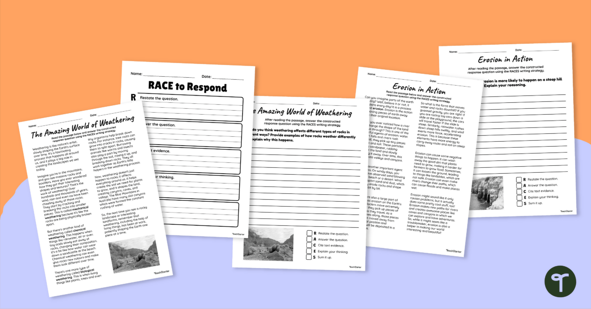 Weathering and Erosion – RACES Writing Strategy Worksheets teaching resource