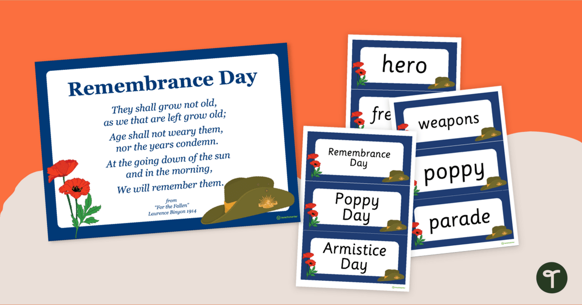 Printable Remembrance Day Word Wall Vocabulary teaching resource
