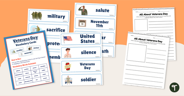 Go to Veterans Day Vocabulary Cards and Writing Center teaching resource