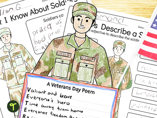 Veterans Day Acrostic Poem Template teaching resource