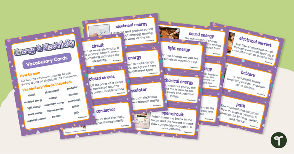 Go to Energy and Electricity Vocabulary Cards teaching resource
