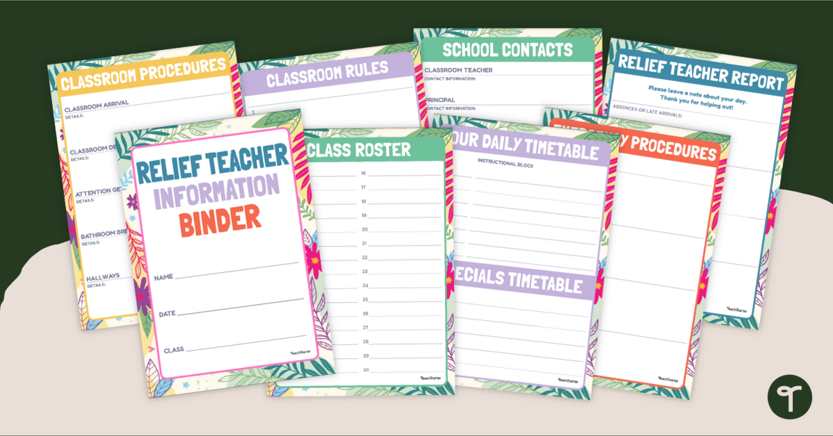 Relief Teacher Resource Binder Template teaching resource