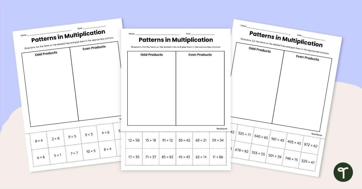 Patterns in Multiplication Cut and Paste teaching resource